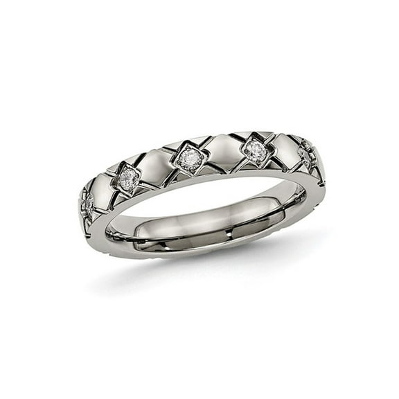 Gem & Harmony Mens Titanium Grooved Band Ring with Cubic Zirconia (CZ)s (4.00mm) for Men