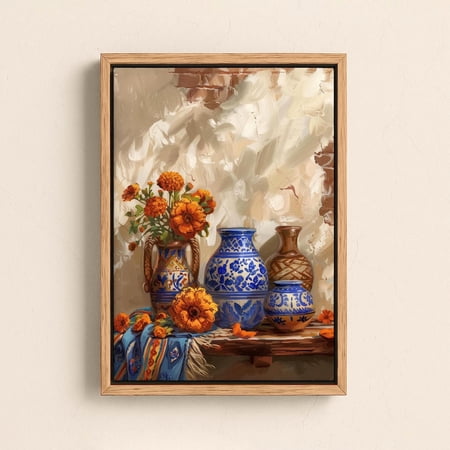 Mexican Talavera Vase Wall Art Hispanic Heritage Marigold Decor, Unframed Poster
