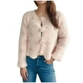 thumbnail image 2 of Qetyuw Fuzzy Sweaters for Women Button Up Cardigan Pearl Decoration Long Sleeve Cardigans Jacket Casual Crew Neck Sweater, 2 of 6