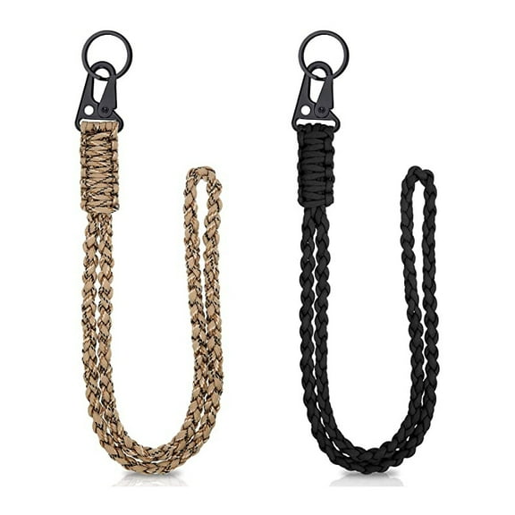 Jinswick Heavy Duty Paracords Keychain Rust-proof Keychain Portable Braided Lanyard for Outdoor Activities Heavy Duty Paracords Lanyard with Buckle Keychain,Black and khaki camouflage