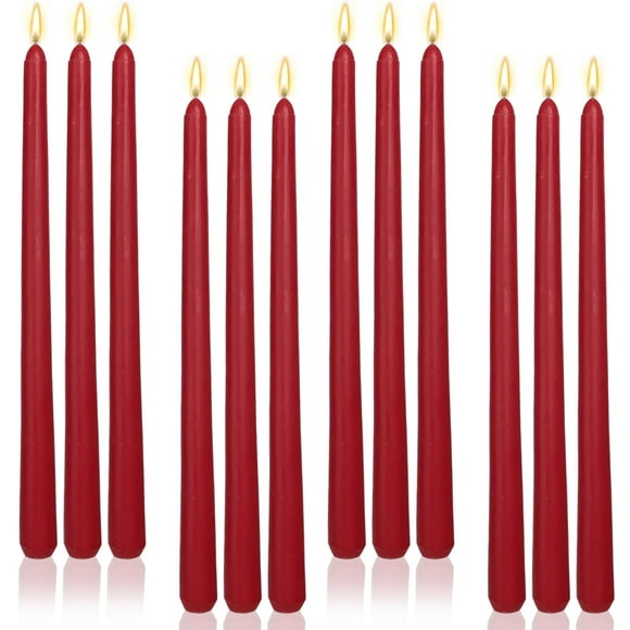 Candle LPUSA Burgundy Taper, 12 pulgadas, sin perfume, sin humo, juego de 12