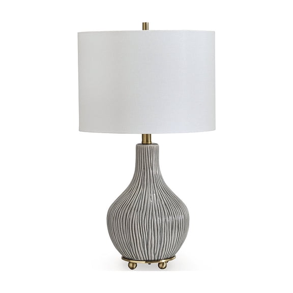 Signature Design by Ashley Judlen Ceramic Table Lamp, Gray Crackle Base with Gold-Finish Accents, Drum Shade