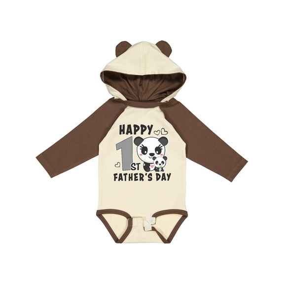 Inktastic Happy 1st Fathers Day with Pandas Girls Long Sleeve Baby Bodysuit