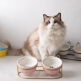 thumbnail image 4 of Comederos para perros y gatos bonitos Cuencos elevados de cerámica doble para gatos Cuencos para beber para mascotas Platos para agua y comida Prevenir la espondilosis cervical, 4 of 5