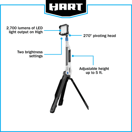 HART 20-Volt Hybrid LED Tripod Light, 2,700 Lumens (Battery Not Included)