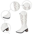 thumbnail image 5 of Wide Calf Knee High Cowboy Cowgirl Boots for Women Roman Casual Leather Pointed Stacked Mid Heel Western Riding Tall Boots White Size 8, 5 of 8