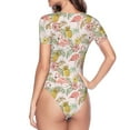 thumbnail image 4 of The Xecao Tropical Pink Flamingo Pineapple Women's Crew Neck Body Suit, a short-sleeved bodysuit and basic swimsuit, both comfort and style for dating and daily life, 4 of 9