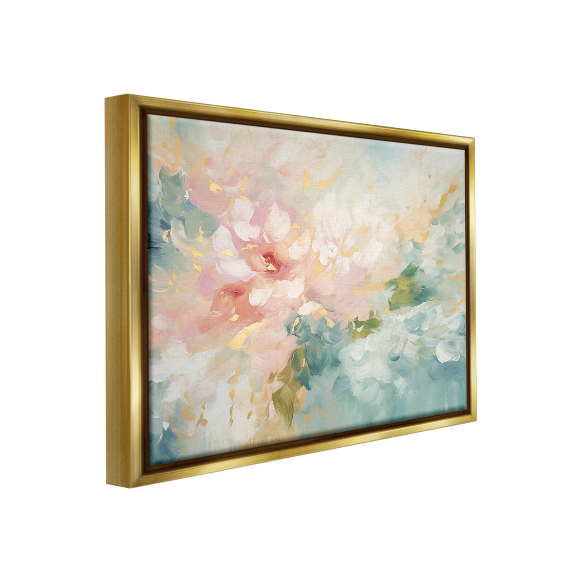 Stupell Industries Soft Flower Abstraction Botanical & Floral Painting Gold Floater Framed Canvas Art Print Wall Art, 31 x 25