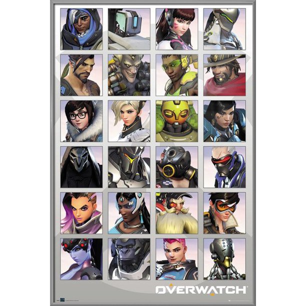 Overwatch Framed Gaming Poster (Character Grid) (Silver Aluminum
