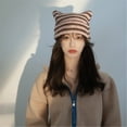 thumbnail image 4 of UFOUND Women Winter Cat Ears Hats Soft Slouchy Striped Knitted Hat Trendy Warm Crochet Braided Knitted Hats, 4 of 4