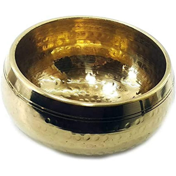 SkyWalker Metal Brass Tibetan Buddhist Singing Bowl Musical Instrument for Meditation Prayer and Yoga,Buddhist Decor Religious Gift (4-inch,Plain Yellow)