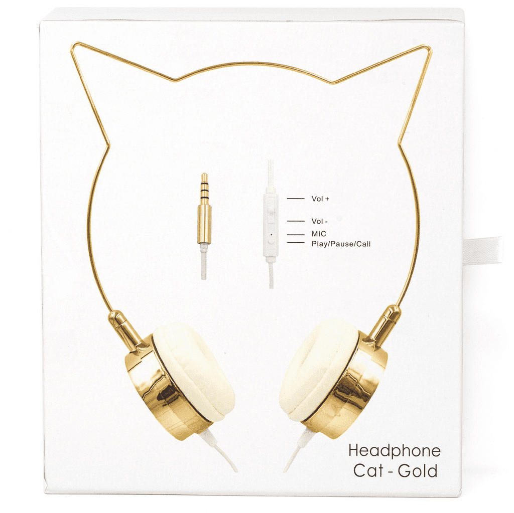 Lux Accessories Gold Cat Ear Headphones Wire Frame Headset w Microphone