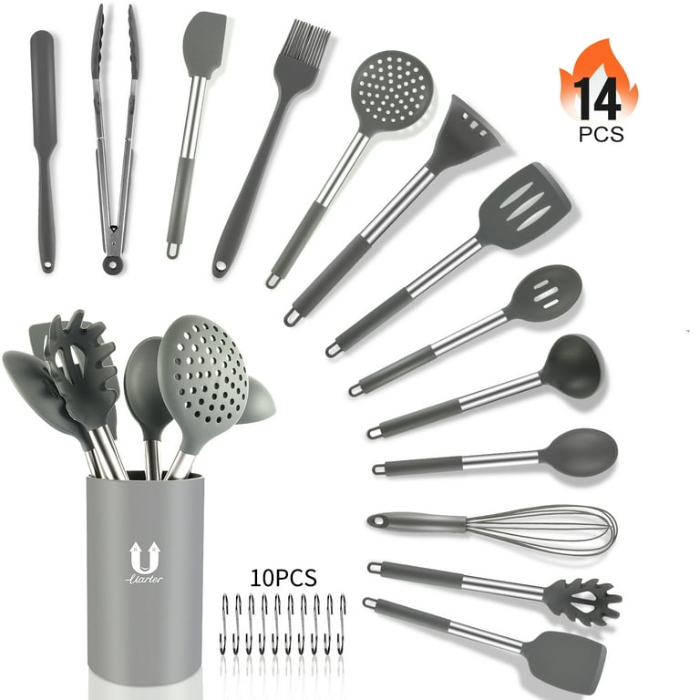 10pcs Kitchenware Set with Holder Wood Handle Silicone Cooking Utensil Sets  Spatula Kit Kitchen Cookware Accessories