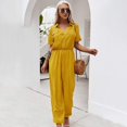 thumbnail image 1 of Combinaison Femmes, Mode Femmes Été Couleur Unie Combinaison Col Rabattable Manches Courtes Bouton Poche Casual Playsuit, 1 of 8