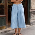 thumbnail image 2 of High Waisted Wide Leg Beach Casual Capri Pants For Women Summer Flowy Relaxed Fit Pocketed Comfortable Vacation Lounge Everyday Style Breathable, 2 of 7