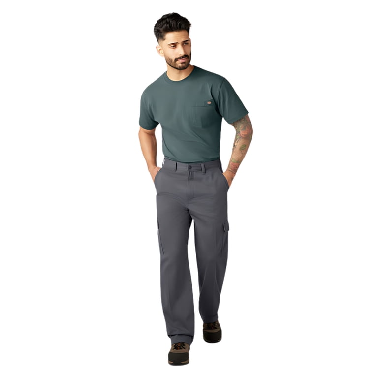 Dickies Men's Loose Fit Cargo Pants, Rinsed Charcoal, 34X30