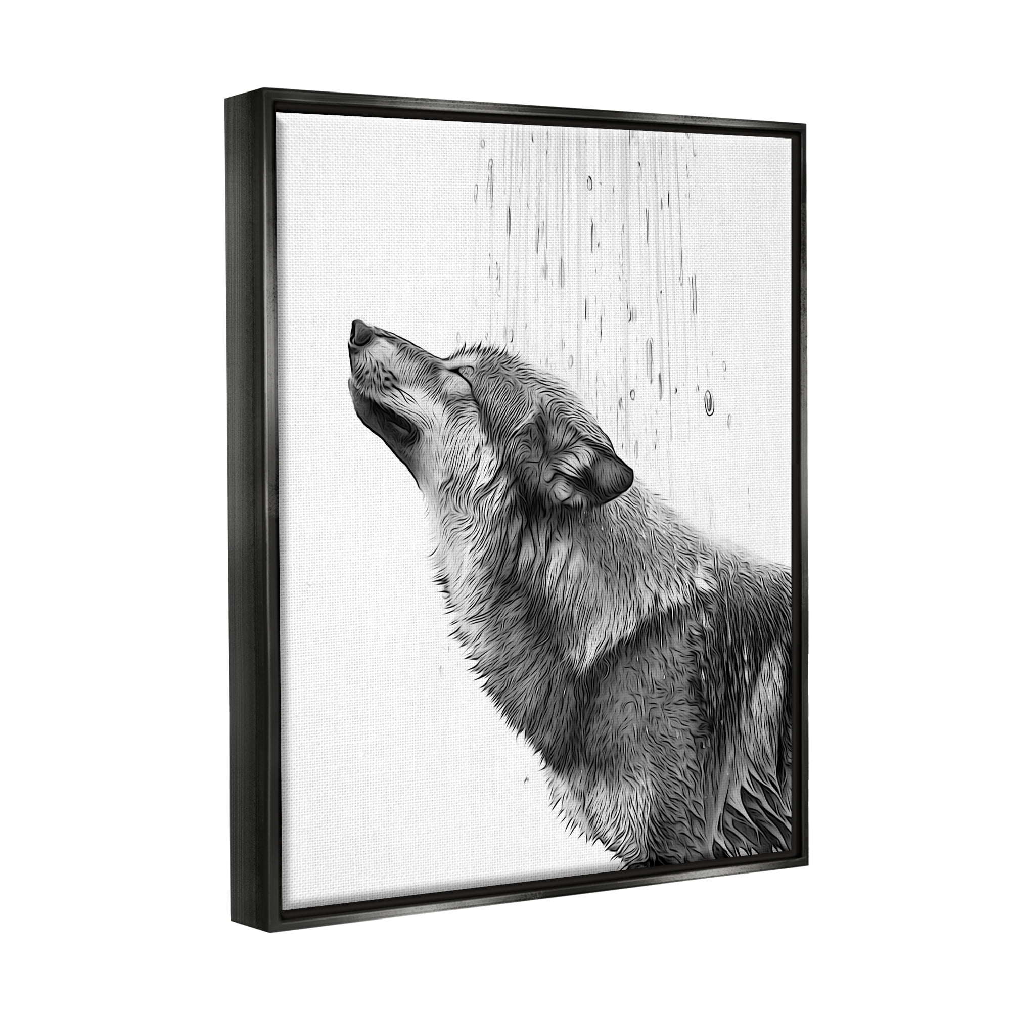 Stupell Industries Wolf in Bathroom Splash Animals & Insects Painting Black Floater Framed Canvas Art Print Wall Art, 17 x 21