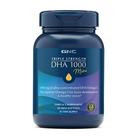 GNC Triple Strength DHA Ultra Concentrated 1000 Mini Omega 3 Supplement, High Potency, Supports Brain Development & Healthy Vision, Burpless, 90 Mini Softgels