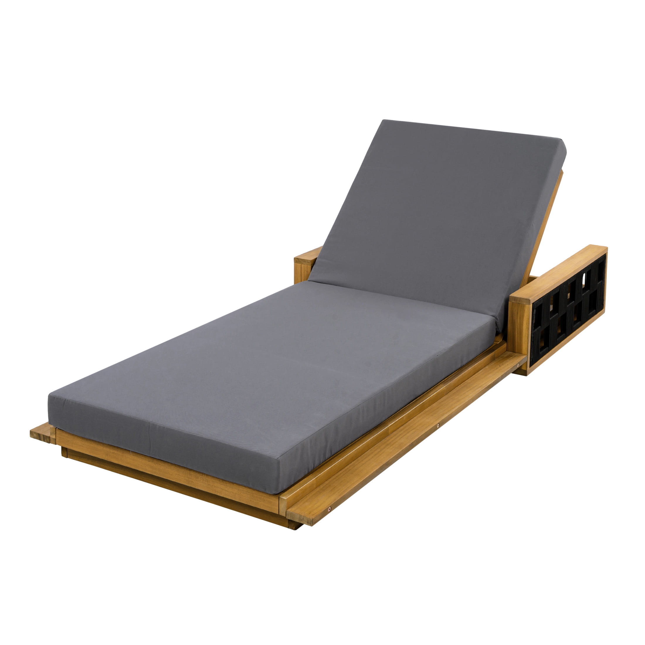 Christopher Knight Home Acacia Wood Chaise Lounge with 4" Cushion, Adjustable Recliner, Teak + Dark Gray