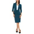 thumbnail image 1 of Conjunto de traje de 2 piezas para mujer INSPIRE CHIC, blazer sin cuello de manga 3/4, falda lápiz de cintura alta, atuendos de trabajo, azul lago M, 1 of 6
