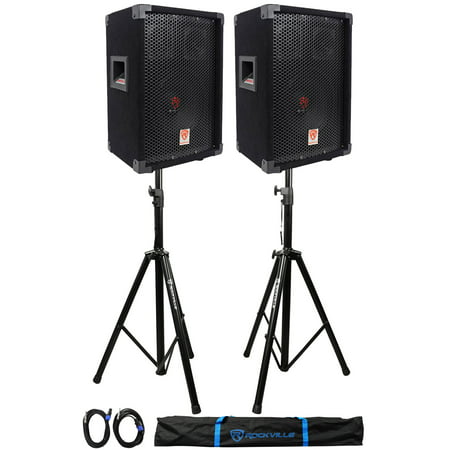 (2) Rockville RSG8 8” 300 Watt 2-Way 8-Ohm Passive DJ PA Speaker +Stands
