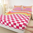 thumbnail image 4 of Homewish Dreamy Cartoon Rainbow Twin Sheet Sets, Red Rectangle Abstract Plaid Twin Fitted Sheet, Teens Kids Boys Girls Flat Sheet, Luxury Bedroom Decor, 3-Piece, 4 of 8