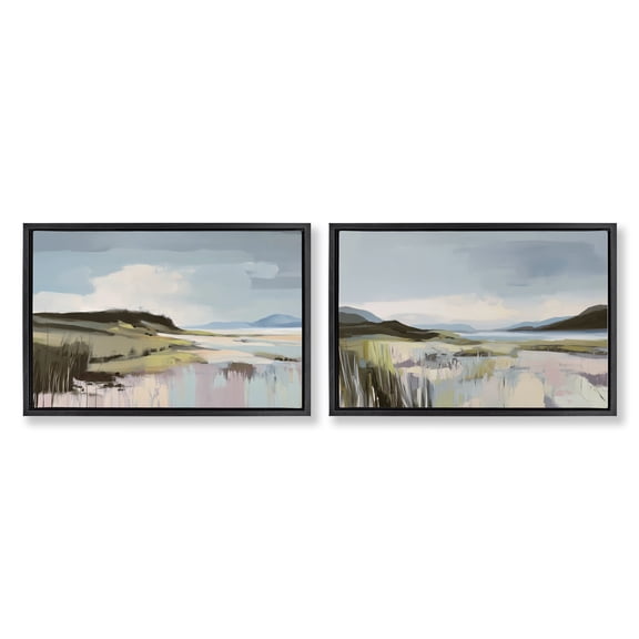 Stupell Industries Verdant Coastal Waters 2 Piece Black Framed Floater Canvas Set design by Elara Yasna, 17 x 25