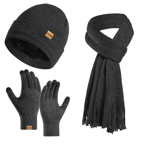 Women Beanie Hat Gloves Long Scarf 3 Sets Knitting Bow with Label Winter Dark Gray Free