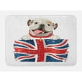 thumbnail image 1 of English Bulldog Bath Mat, Happy Pet Bulldog Holding a Union Jack Flag of the Great Britain, Non-Slip Plush Mat Bathroom Kitchen Laundry Room Decor, 29.5 X 17.5 Inches, Cream Navy Blue Red, Ambesonne, 1 of 2