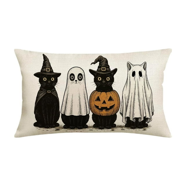 Halloween Cow Pillowcase Polyester Fabric Rural Farmhouse Style Zipper Design Decorative for Sofa Bedroom Home Holiday 20x20x1cm