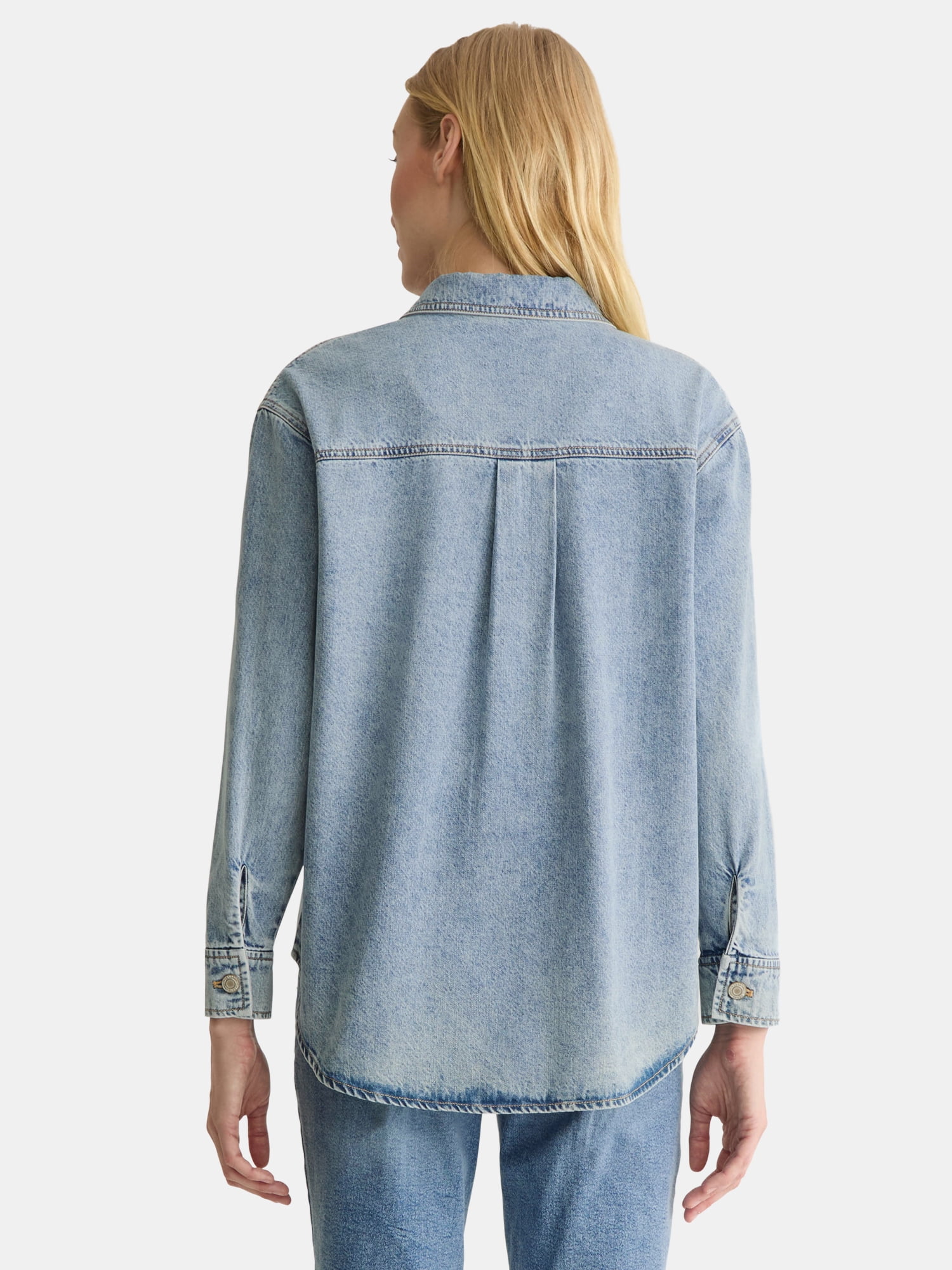 Time and Tru Women's Denim Overshirt with Long Sleeves, Sizes XS-XXXL