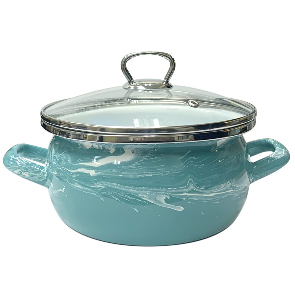 Enamel Stock Pot Shake Turquoise and White Enamelware Pot Enamel