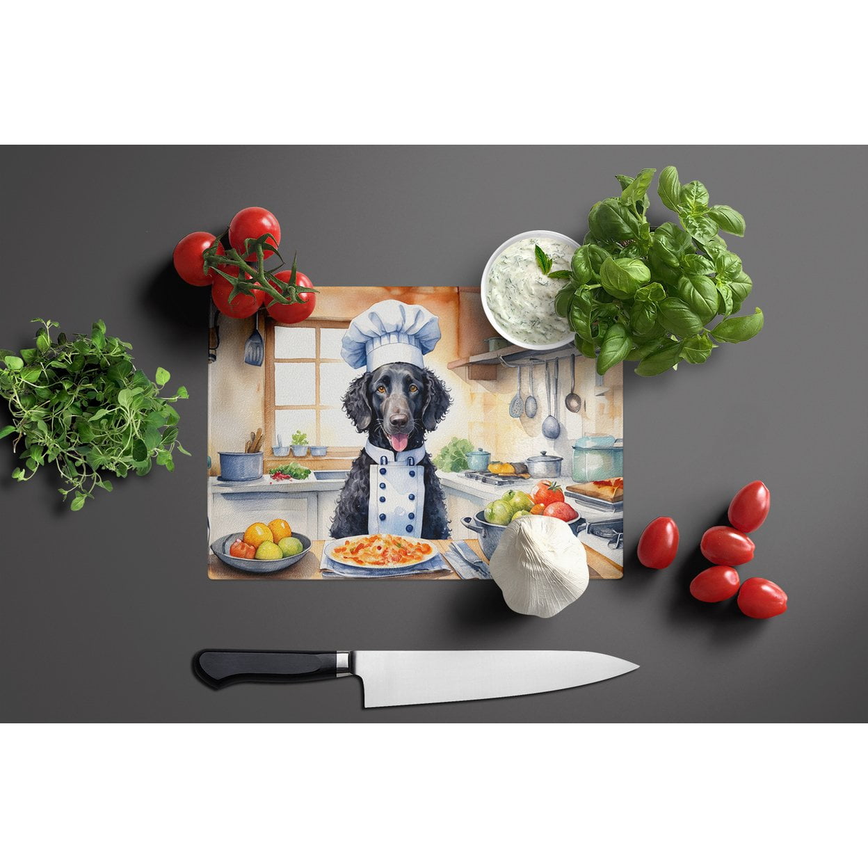 Curly-Coated Retriever The Chef Glass Cutting Board 12 in x 15 in