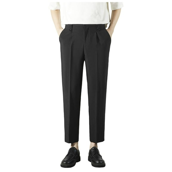 Zshosam Mens Pants Men's Classic Fit Expandable Waist Flat Front Slim-Fit Casual Pant(Black,33)