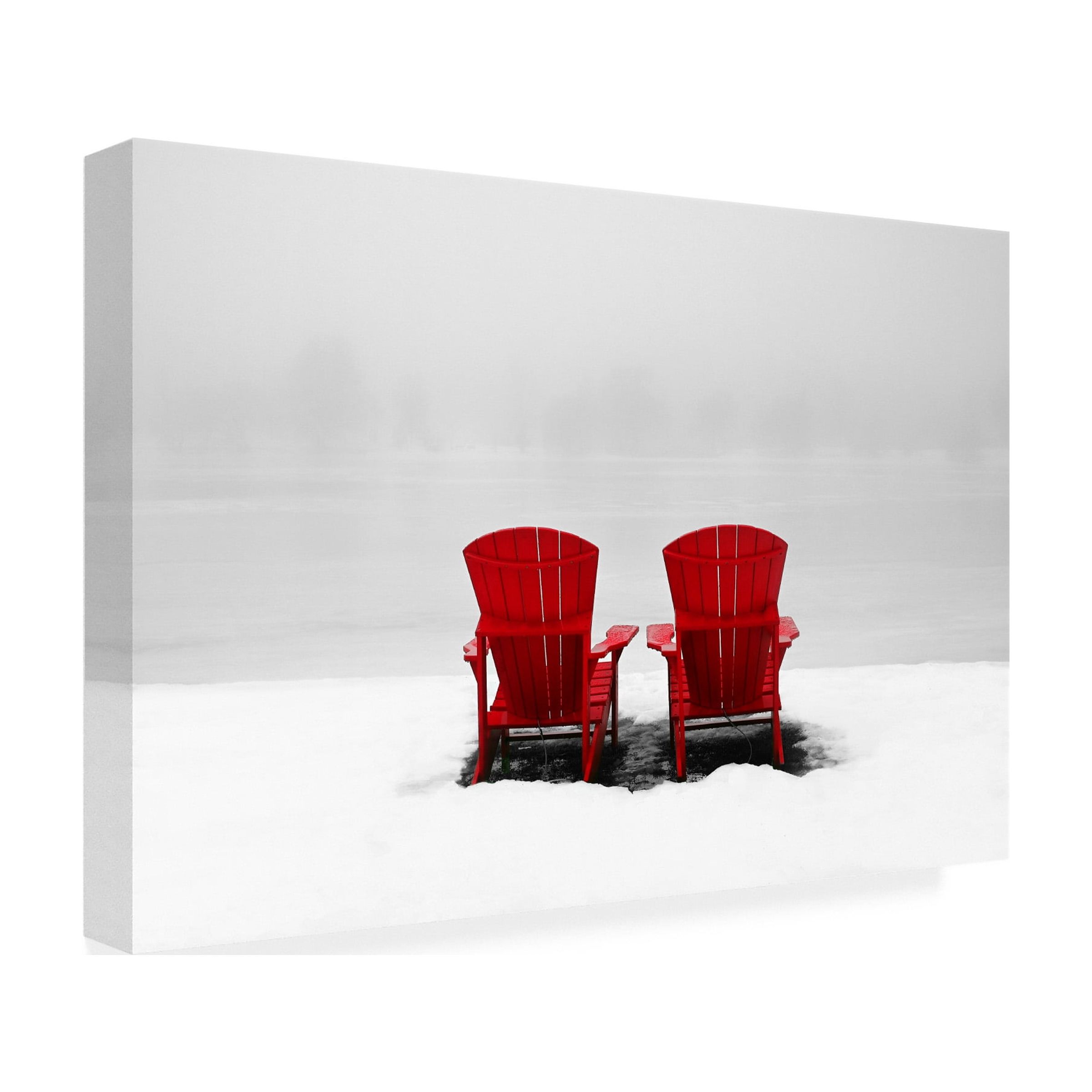 Canvas Wall Art - Clive Branson 'Red Adirondack Chairs In Winter' Wall Art for Living Room, Bedroom, or Office DÃ©cor by Trademark Fine Art - 47 x 30 Inches