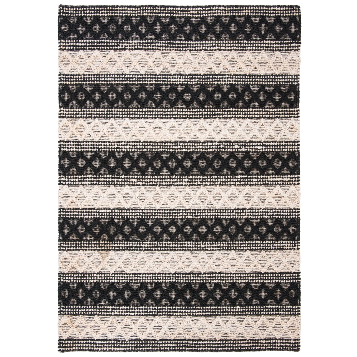 SAFAVIEH Natural Fiber Odran Striped Geometric Jute Area Rug, Black/Ivory, 5' x 8'