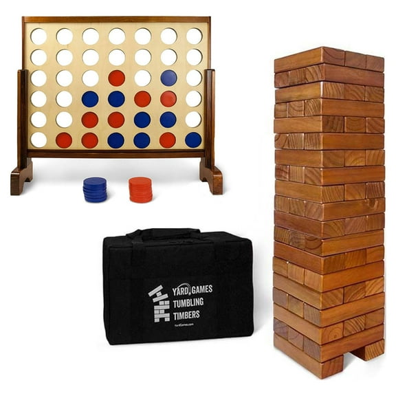 YardGames Giant Tumbling Timbers Stacking & Giant 4 in a Row Game Bundle