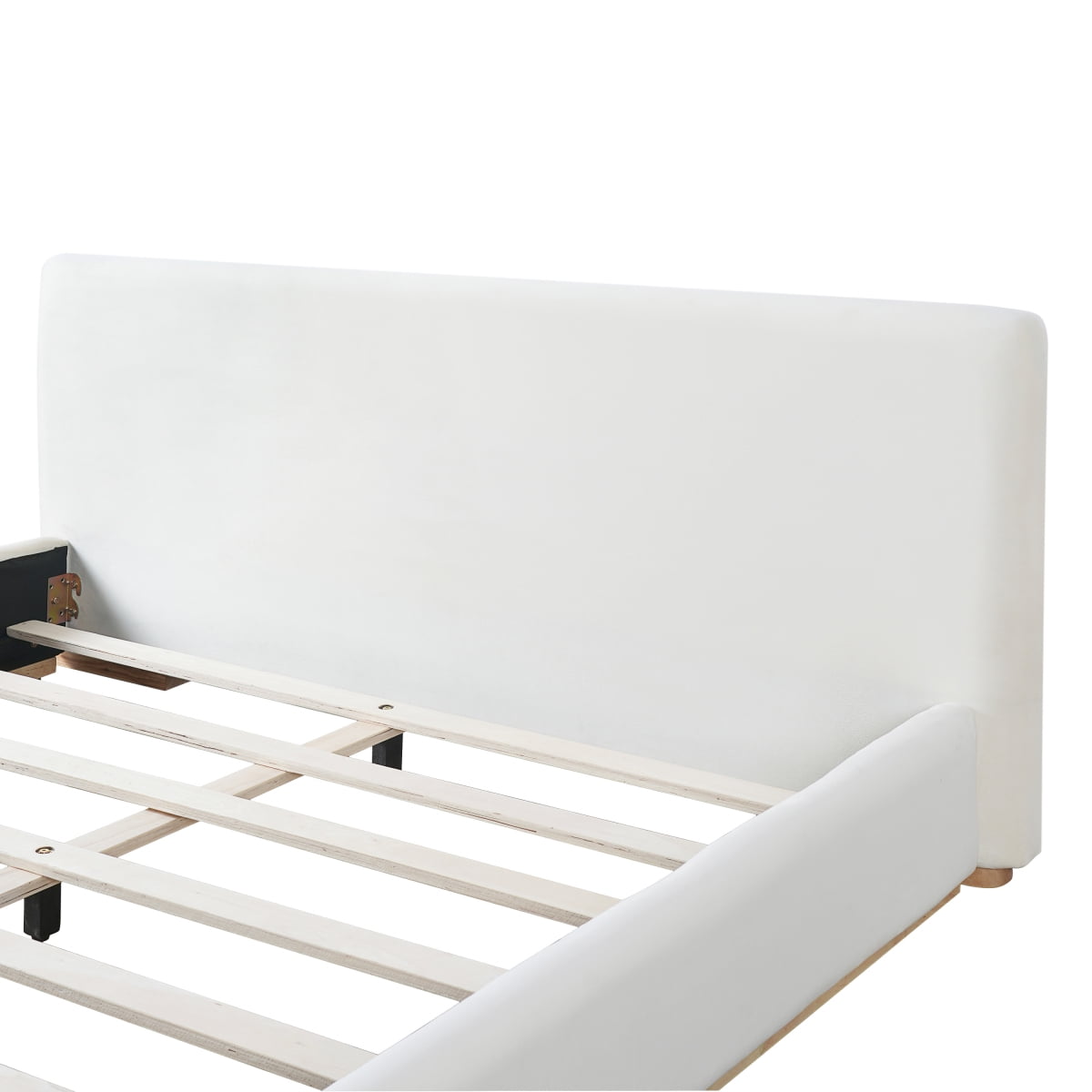 Luckynote Upholstered Queen Bed, Solid Wood Frame Platform, No Box Spring Needed for Comfortable Sleep, Master Bedroom, White