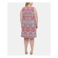 thumbnail image 2 of TOMMY HILFIGER Womens Pink Printed Sleeveless Jewel Neck Knee Length Shift Dress 20W, 2 of 5