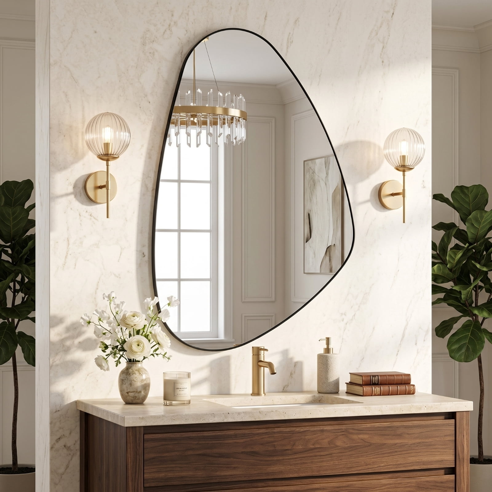 Easy4Home 20"x30" Irregular Bathroom Vanity Wall Mirror,Black