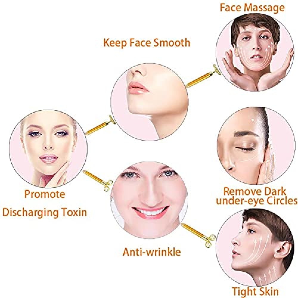 2-in-1 Face Massager Set, 24K Gold T-Shaped & 3D Rolling Facial Massage Tools for Face, Eyes, Nose & Skin Care