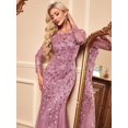 thumbnail image 5 of Dusty Pink Sequin Embroidered Mesh Mermaid Evening Dress, 5 of 27