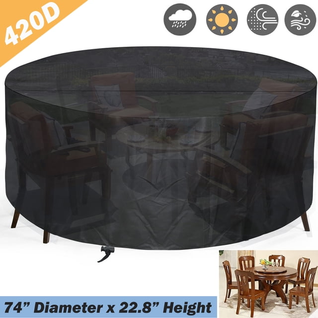 74 Inch Round Outdoor Patio Covers, 420D Bar Height Table and Chair Set