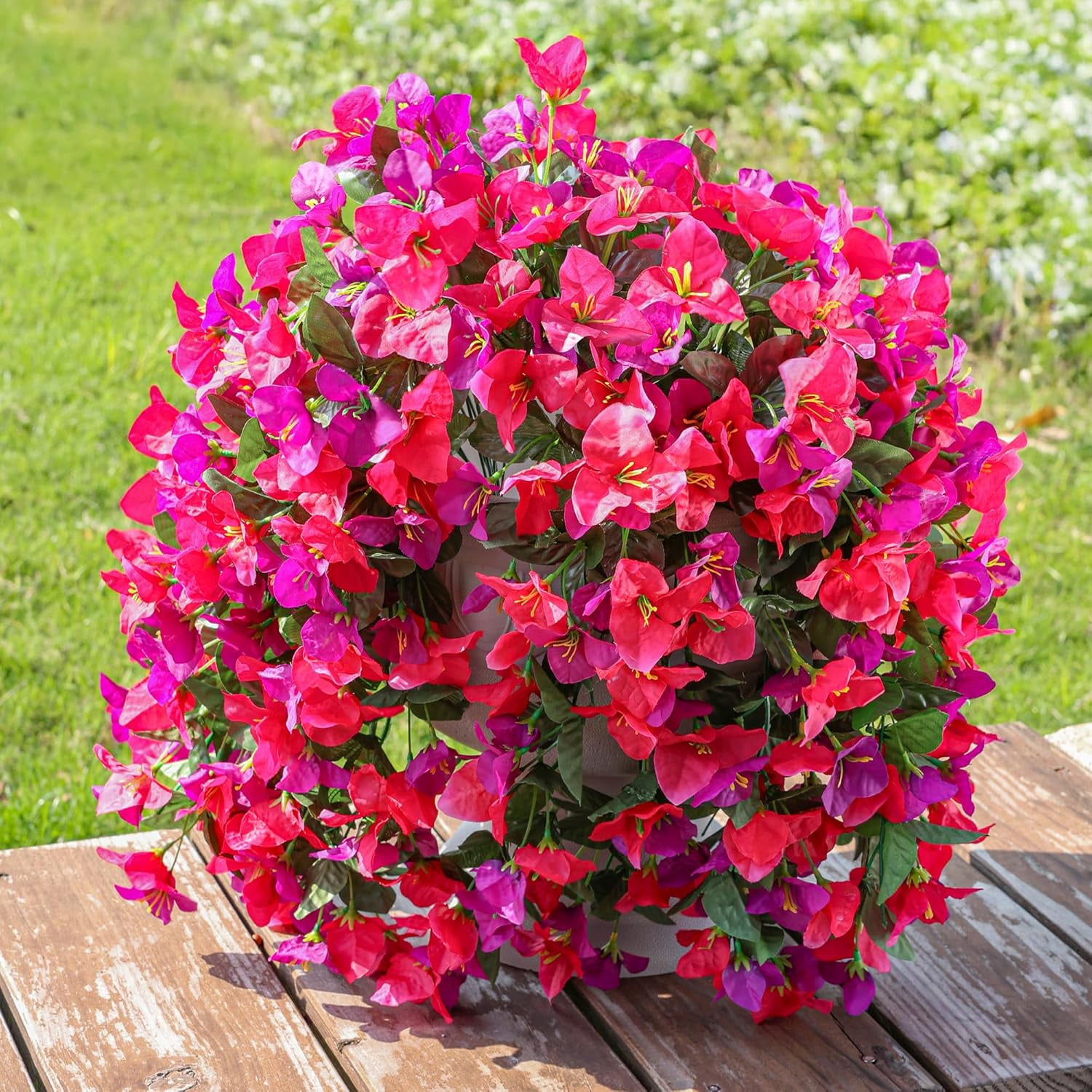Faux Bougainvillea Artificial Flowers Plants for Outdoors Outside Decoration, 2 PCS White Fake Flowers UV Resistant Look Real Silk Long Trailing Vines