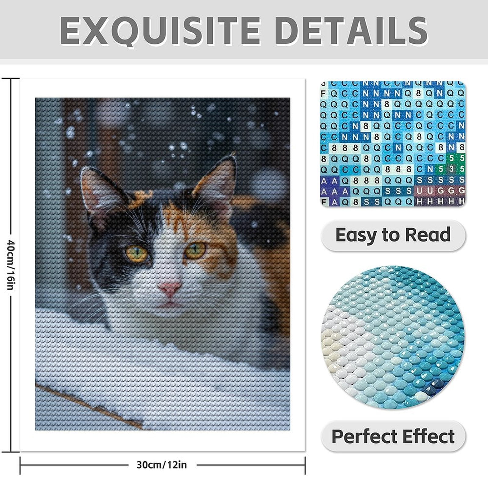 Diamond Art Kits for Adults - 5d Calico Cat Snowfall Window View Diamond Painting for Adults, Diamond Art for Adults Beginners, Diamond Painting Kits for Adults for Home Wall Decor