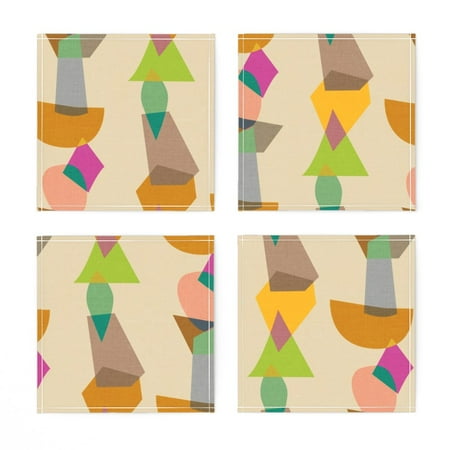 

Linen Cotton Canvas Cocktail Napkins (Set of 4) - Mid Century Modern 1950S Retro Vintage Scandinavian Geo Stripes Geometric Shapes Colourful Print Cloth Cocktail Napkins by Spoonflower