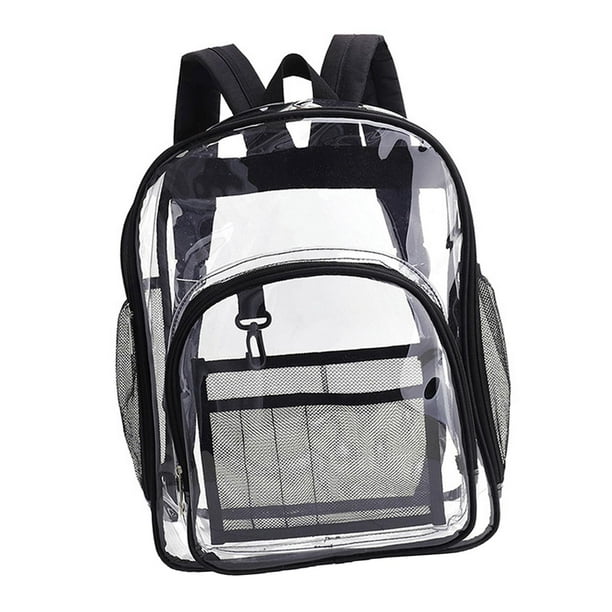 Mochila de PVC transparente duradera con correa reforzada y accesorio frontal resistente al agua. Negro