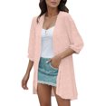 thumbnail image 1 of PMUYBHF Female Womens Cardigan With Pockets And Buttons Women Cardigan Three Quarter Sleeve Open Front Lightweight Cardigan Casual Ruffles Cardigan M Pink, 1 of 6