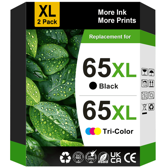 65XL Ink Cartridge Compatible for HP 65 Ink Cartridge for HP Ink 65 for Envy 5055 DeskJet 3772 3755 Printer Ink (2 Pack)