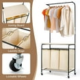 thumbnail image 3 of Petoto 3 Bag Laundry Sorter Rolling Cart with Hanging Bar and Ironing Board Top, Heavy-Duty Laundry Hamper, 3 of 10